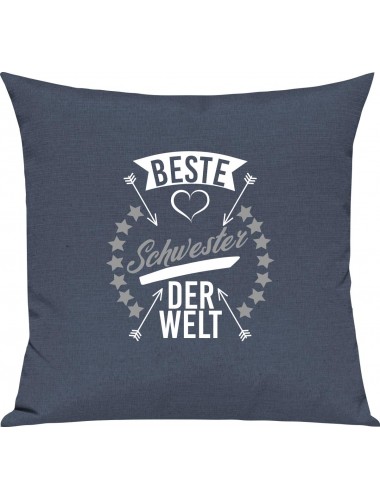 Sofa Kissen,  beste Schwester der Welt, Kuschelkissen Couch Deko, Farbe blau