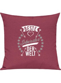 Sofa Kissen,  beste Schwester der Welt, Kuschelkissen Couch Deko, Farbe pink