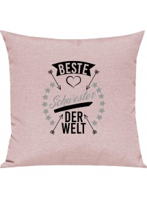 Sofa Kissen,  beste Schwester der Welt, Kuschelkissen Couch Deko, Farbe rosa