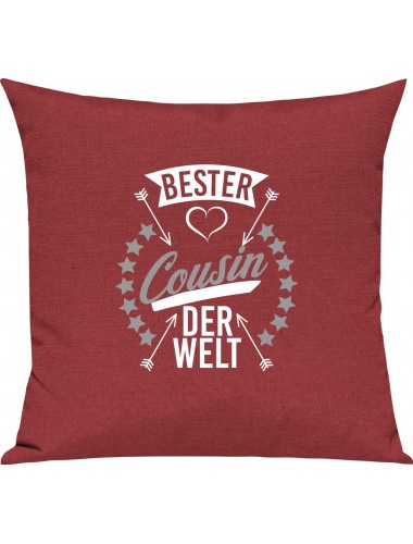 Sofa Kissen,  bester Cousin der Welt, Kuschelkissen Couch Deko, Farbe rot
