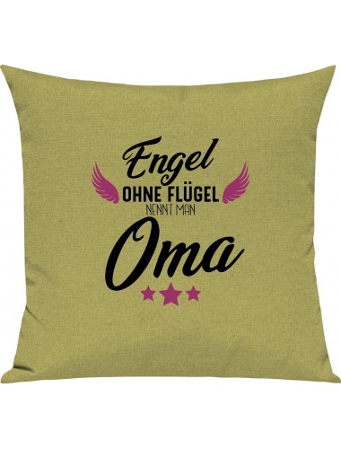 Sofa Kissen, Engel ohne Flügel nennt man Oma, Kuschelkissen Couch Deko, Farbe hellgruen