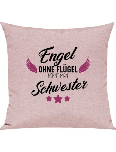 Sofa Kissen, Engel ohne Flügel nennt man Schwester, Kuschelkissen Couch Deko, Farbe rosa