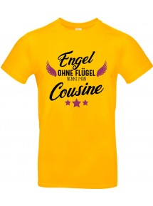 Unisex T Shirt, Engel ohne Flügel nennt man Cousine, Familie, gelb, L