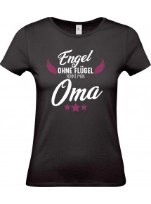 Lady T-Shirt, Engel ohne Flügel nennt man Oma, Familie schwarz, L