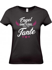 Lady T-Shirt, Engel ohne Flügel nennt man Tante, Familie schwarz, L