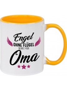 Kaffeepott Becher, Engel ohne Flügel nennt man Oma, Tasse Kaffee Tee, gelb