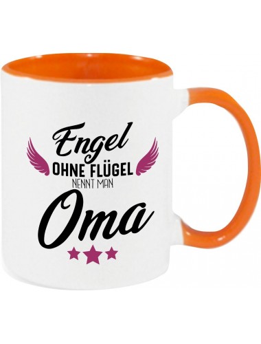 Kaffeepott Becher, Engel ohne Flügel nennt man Oma, Tasse Kaffee Tee, orange