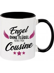 Kaffeepott Becher, Engel ohne Flügel nennt man Cousine, Tasse Kaffee Tee, schwarz
