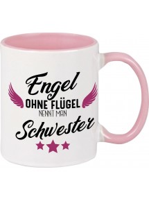 Kaffeepott Becher, Engel ohne Flügel nennt man Schwester, Tasse Kaffee Tee, rosa