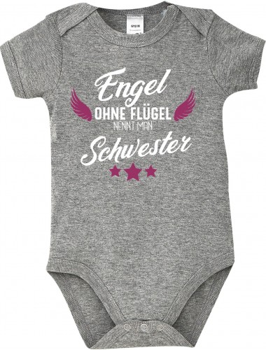 Baby Body Engel ohne Flügel nennt man Schwester, Familie, grau, 12-18 Monate