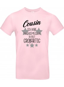Kinder-Shirt Typo Cousin ich habe nachgemessen du bist Großartig, Familie, rosa, 104