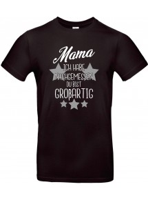 Kinder-Shirt Typo Mama ich habe nachgemessen du bist Großartig, Familie, schwarz, 104