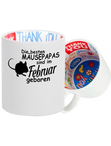 Dankeschön Keramiktasse, Die besten Mäusepapas sind im Februar geboren Maus Farbmaus Haustier