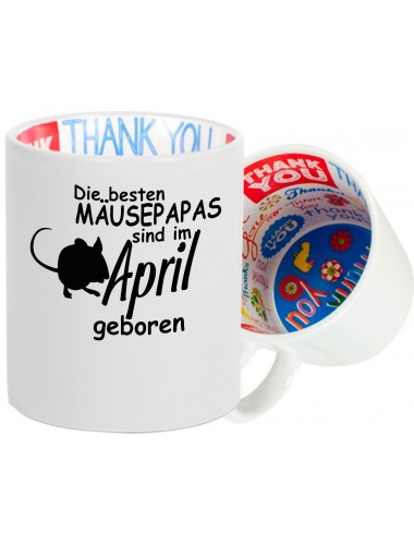 Dankeschön Keramiktasse, Die besten Mäusepapas sind im April geboren Maus Farbmaus Haustier