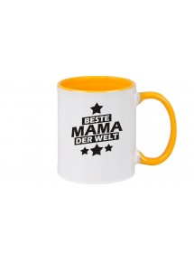 Kaffeepott beidseitig mit Motiv bedruckt beste Mama der Welt, Farbe gelb