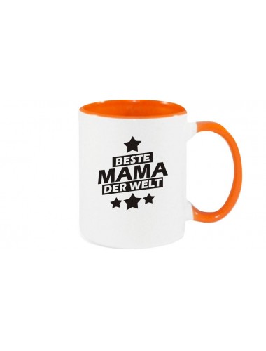 Kaffeepott beidseitig mit Motiv bedruckt beste Mama der Welt, Farbe orange