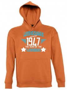 Kapuzen Sweatshirt Awesome since 1947 the Year of the Legends, orange, Größe L
