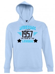 Kapuzen Sweatshirt Awesome since 1957 the Year of the Legends, hellblau, Größe L