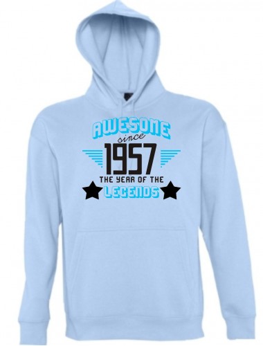 Kapuzen Sweatshirt Awesome since 1957 the Year of the Legends, hellblau, Größe L