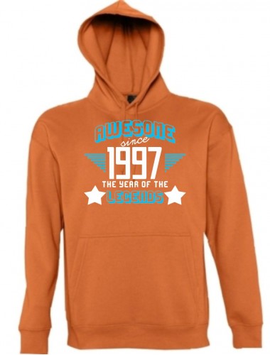 Kapuzen Sweatshirt Awesome since 1997 the Year of the Legends, orange, Größe L