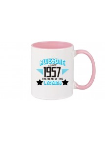 Kaffeepott beidseitig mit Motiv bedruckt Awesome since 1957 the Year of the Legends, Farbe rosa