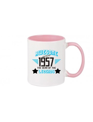 Kaffeepott beidseitig mit Motiv bedruckt Awesome since 1957 the Year of the Legends, Farbe rosa