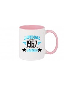 Kaffeepott beidseitig mit Motiv bedruckt Awesome since 1967 the Year of the Legends, Farbe rosa