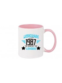 Kaffeepott beidseitig mit Motiv bedruckt Awesome since 1987 the Year of the Legends, Farbe rosa