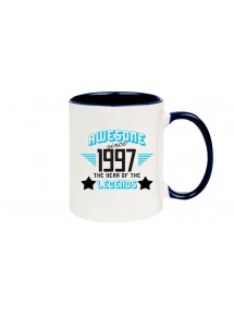 Kaffeepott beidseitig mit Motiv bedruckt Awesome since 1997 the Year of the Legends, Farbe blau