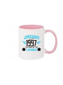 Kaffeepott beidseitig mit Motiv bedruckt Awesome since 1997 the Year of the Legends, Farbe rosa