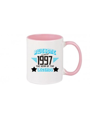 Kaffeepott beidseitig mit Motiv bedruckt Awesome since 1997 the Year of the Legends, Farbe rosa