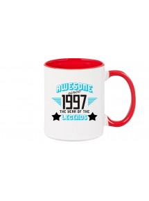 Kaffeepott beidseitig mit Motiv bedruckt Awesome since 1997 the Year of the Legends, Farbe rot