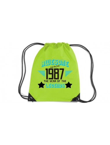 Premium Gymsac Awesome since 1987 the Year of the Legends, limegreen