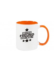 Kaffeepott beidseitig mit Motiv bedruckt bester Freund der Welt, Farbe orange