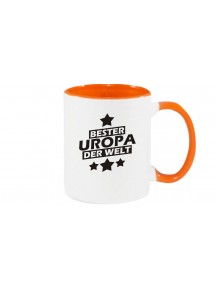 Kaffeepott beidseitig mit Motiv bedruckt bester Uropa der Welt, Farbe orange