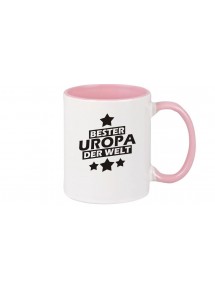 Kaffeepott beidseitig mit Motiv bedruckt bester Uropa der Welt, Farbe rosa
