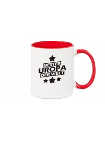 Kaffeepott beidseitig mit Motiv bedruckt bester Uropa der Welt, Farbe rot