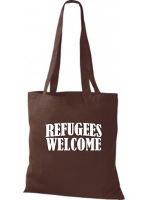 Stoffbeutell Refugees Welcome, Flüchtlinge willkommen, Bleiberecht  Farbe braun