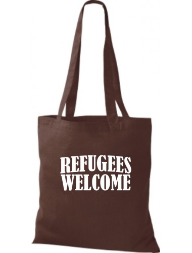 Stoffbeutell Refugees Welcome, Flüchtlinge willkommen, Bleiberecht  Farbe braun