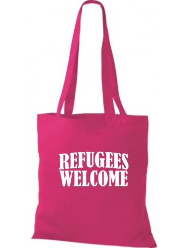 Stoffbeutell Refugees Welcome, Flüchtlinge willkommen, Bleiberecht  Farbe fuchsia