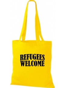 Stoffbeutell Refugees Welcome, Flüchtlinge willkommen, Bleiberecht  Farbe gelb
