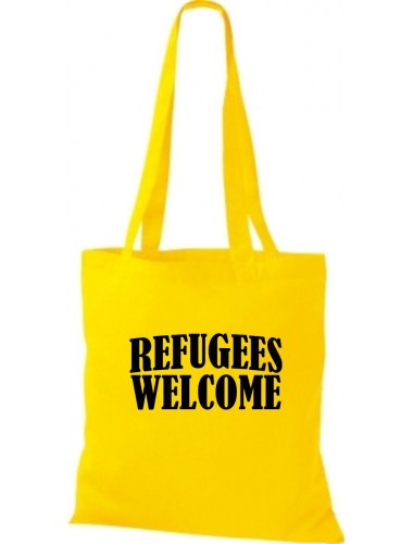 Stoffbeutell Refugees Welcome, Flüchtlinge willkommen, Bleiberecht  Farbe gelb