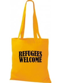 Stoffbeutell Refugees Welcome, Flüchtlinge willkommen, Bleiberecht  Farbe goldgelb