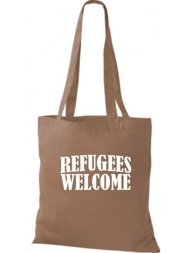 Stoffbeutell Refugees Welcome, Flüchtlinge willkommen, Bleiberecht  Farbe hellbraun
