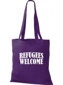 Stoffbeutell Refugees Welcome, Flüchtlinge willkommen, Bleiberecht  Farbe lila