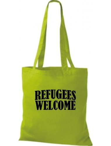Stoffbeutell Refugees Welcome, Flüchtlinge willkommen, Bleiberecht  Farbe lime