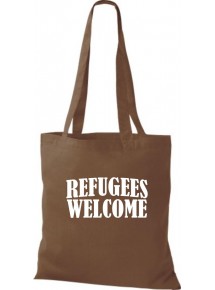 Stoffbeutell Refugees Welcome, Flüchtlinge willkommen, Bleiberecht  Farbe mittelbraun