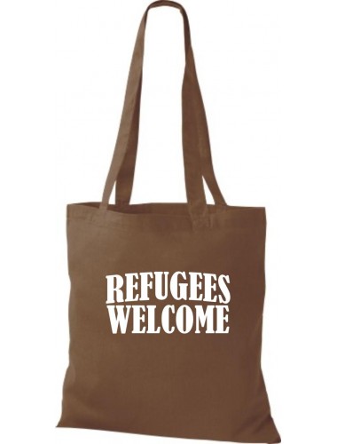 Stoffbeutell Refugees Welcome, Flüchtlinge willkommen, Bleiberecht  Farbe mittelbraun