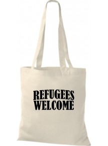 Stoffbeutell Refugees Welcome, Flüchtlinge willkommen, Bleiberecht  Farbe natur