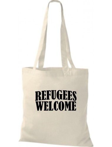Stoffbeutell Refugees Welcome, Flüchtlinge willkommen, Bleiberecht  Farbe natur